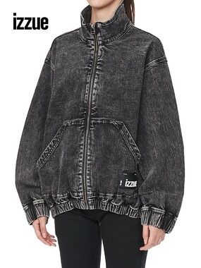 izzue Women’s Washed Black Zip-Front Denim Jacket